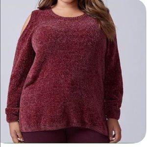 Chenille cold shoulder sweater